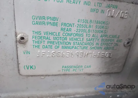 2003 Subaru Forester X из США, поврежденный, VIN JF1SG63693H761306